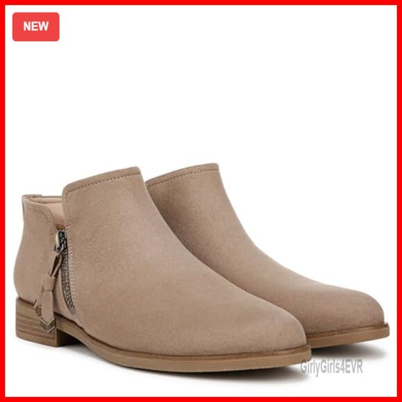 Ankle Booties with Side Zipper, Faux Suede, 1-Inch Block Heel - Picture 6 of 7